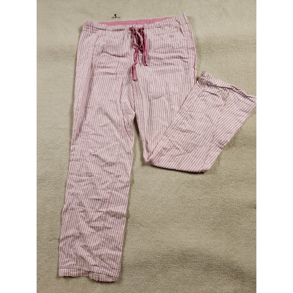 Victoria Secret PINK Pajama Pants L dog vintage flannel Dog Logo Striped Vtg Y2k